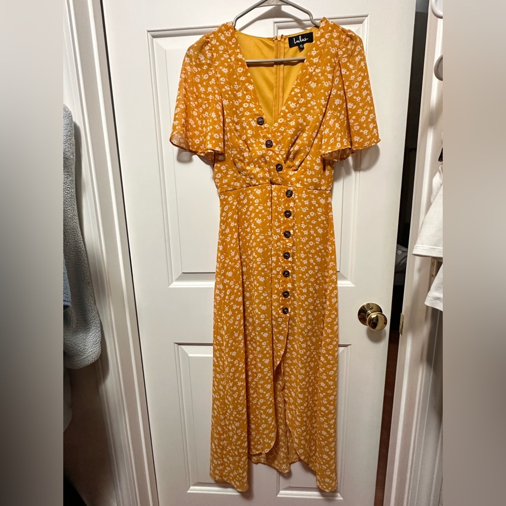 Lulu's Mustard Floral Maxi Dress